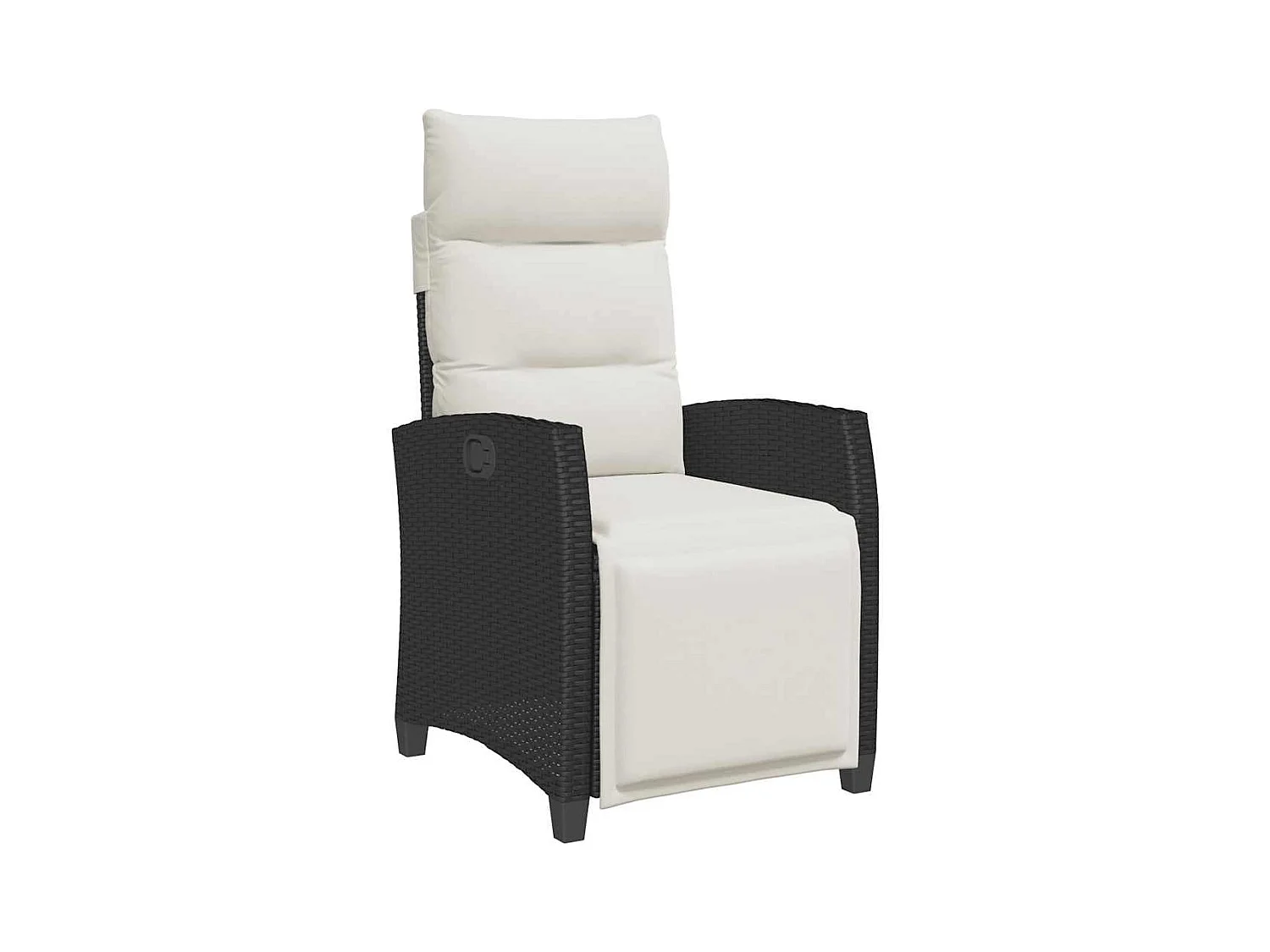 Sedia da giardino reclinabile con tavolino laterale in polyrattan nero