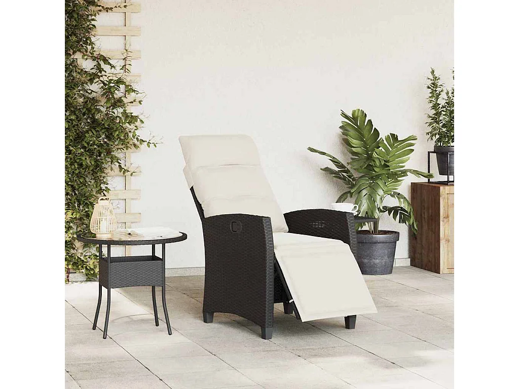 Chaise de jardin inclinable avec table d'appoint noir polyrotin