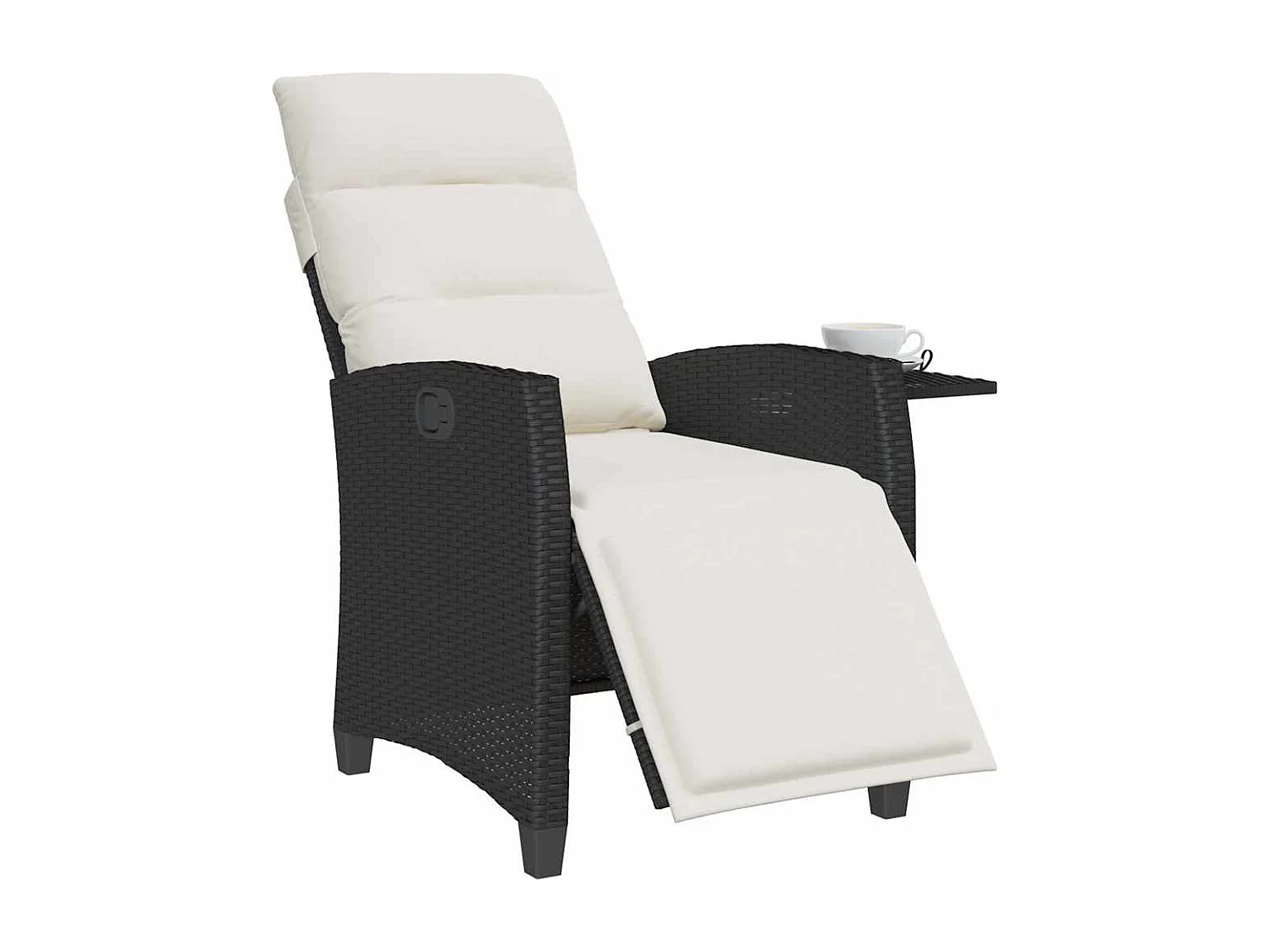 Chaise de jardin inclinable avec table d'appoint noir polyrotin