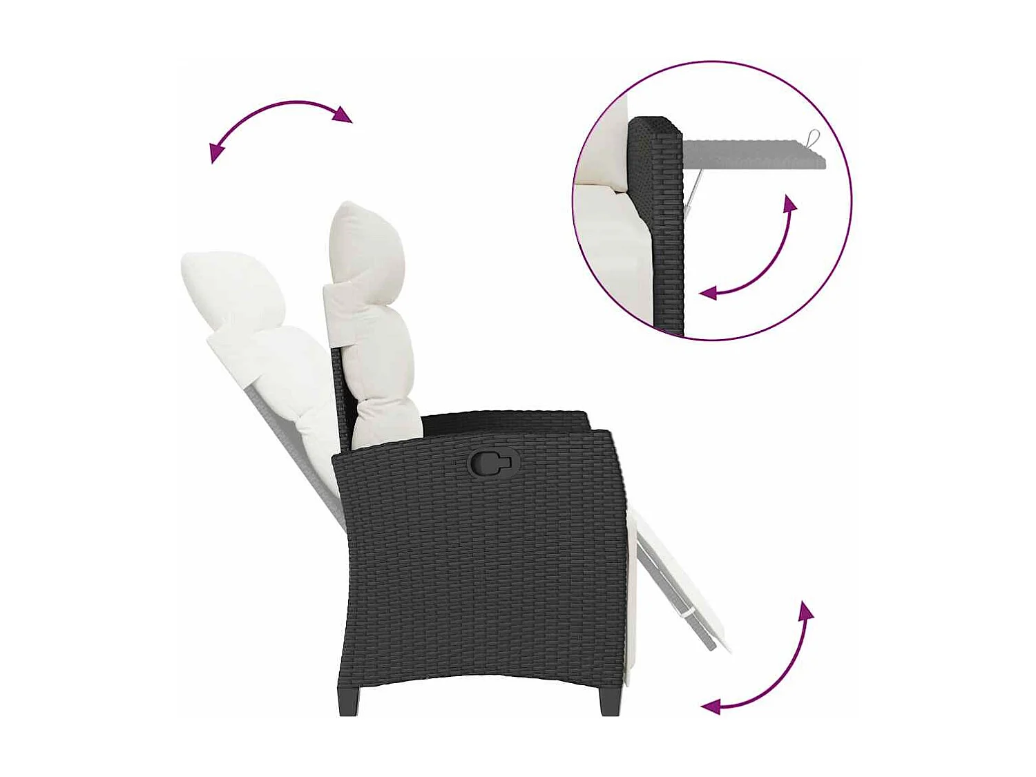 Chaise de jardin inclinable avec table d'appoint noir polyrotin