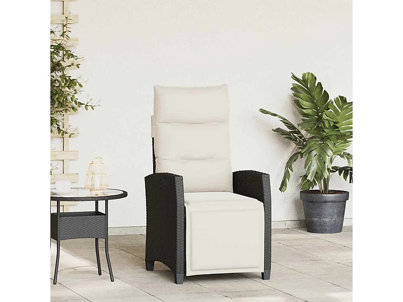 Chaise de jardin inclinable avec table d'appoint noir polyrotin