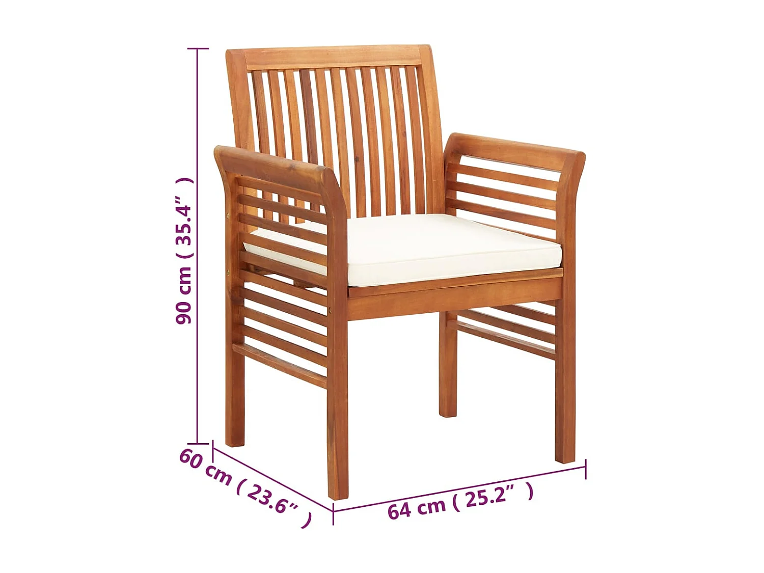 Chaises à manger de jardin et coussins lot de 2 acacia massif