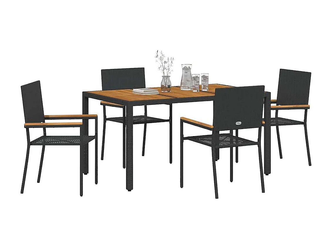 Ensemble de salle à manger pour jardin 5 pcs Noir, Bois