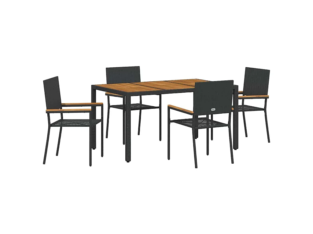 Set da pranzo da giardino 5 pezzi, nero, legno