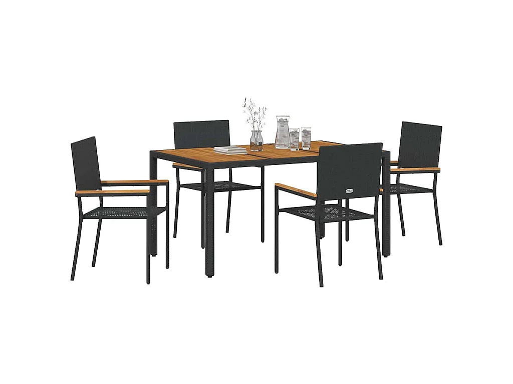 Set da pranzo da giardino 5 pezzi, nero, legno
