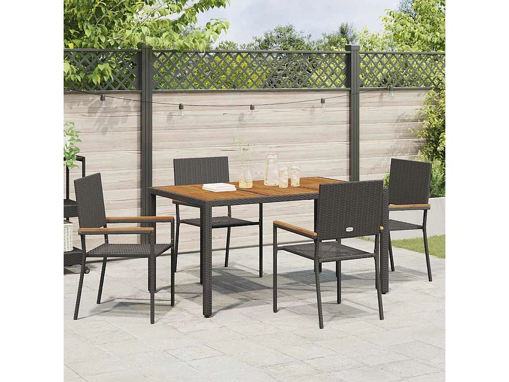 Set da pranzo da giardino 5 pezzi, nero, legno