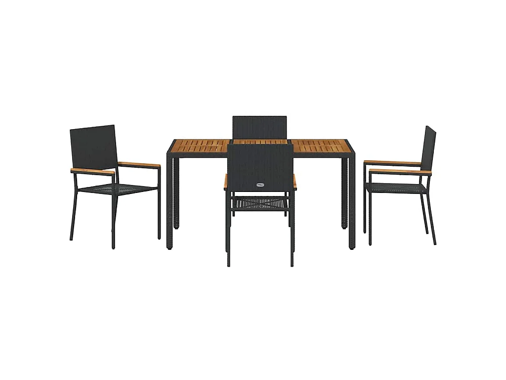Set da pranzo da giardino 5 pezzi, nero, legno