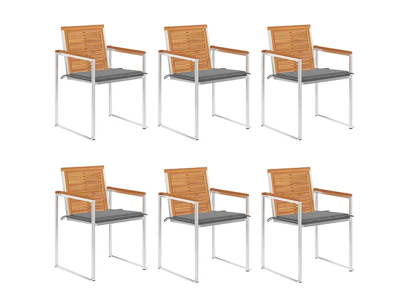 Chaises de jardin lot de 6 avec coussins Bois d'acacia solide