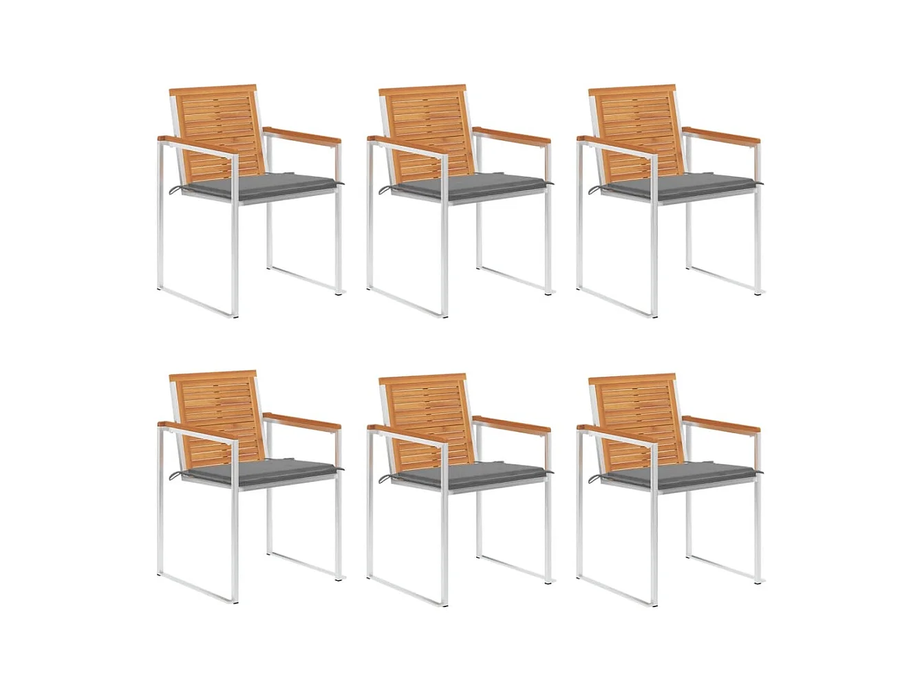 Chaises de jardin lot de 6 avec coussins Bois d'acacia solide