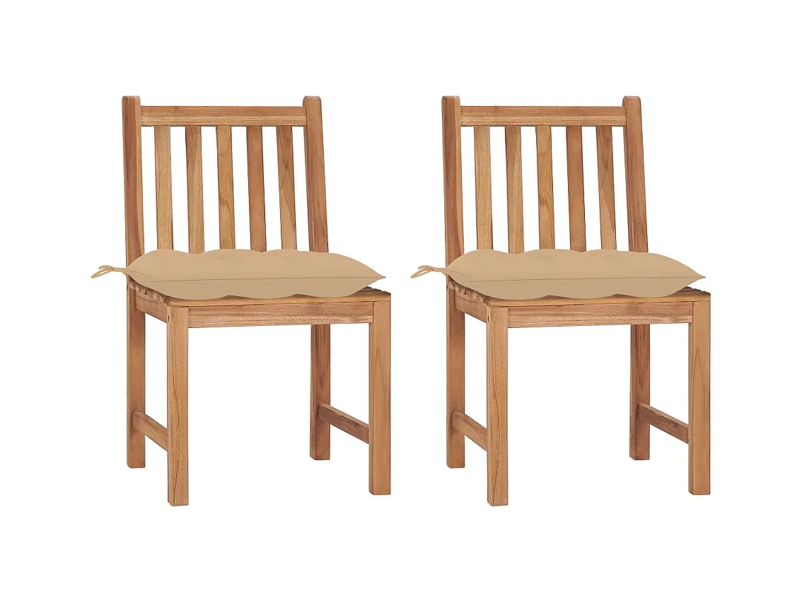 Chaises de jardin lot de 2 avec coussins Bois de teck massif