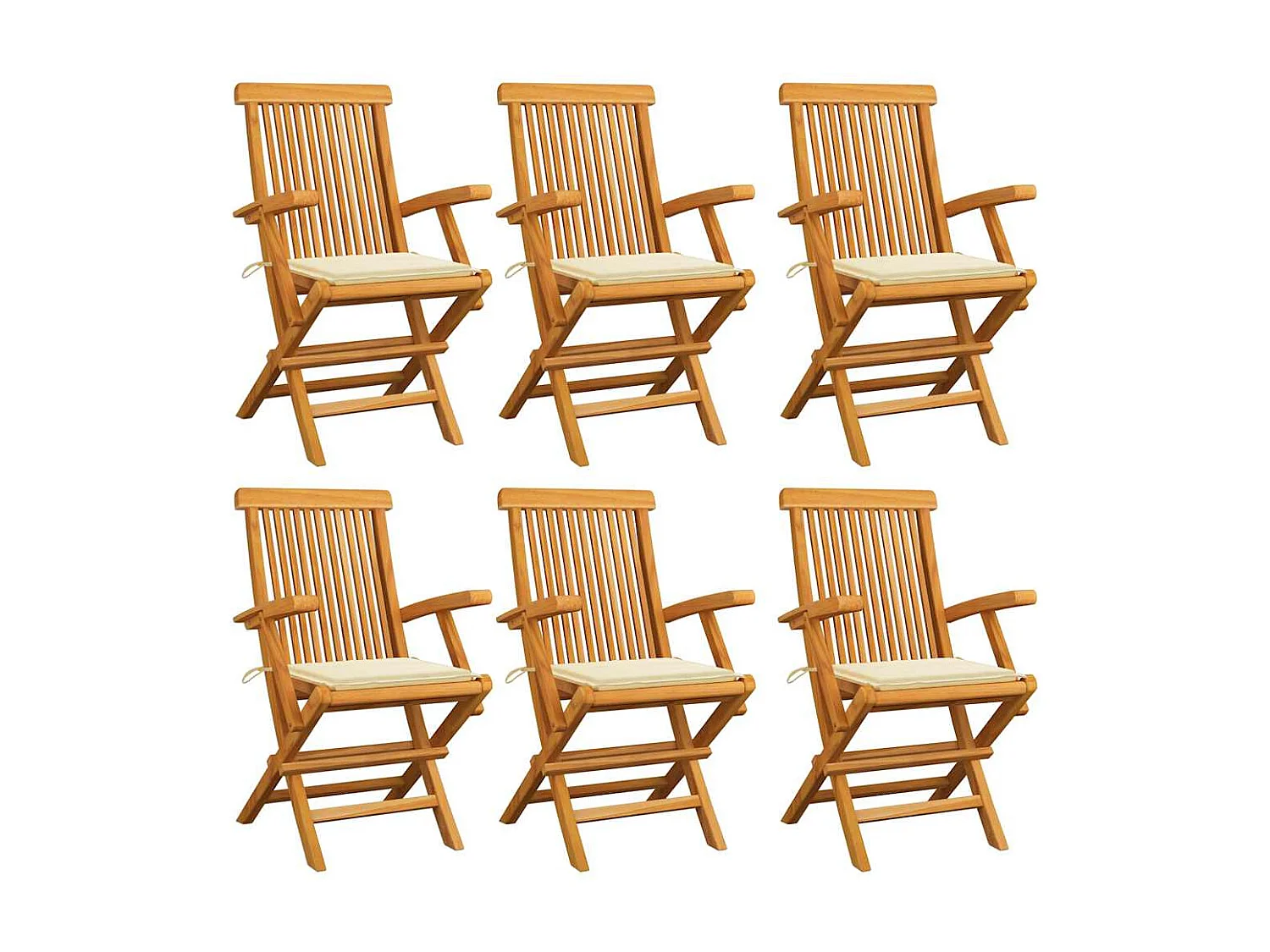 Set di 6 sedie da giardino con cuscini color crema in legno massello di teak