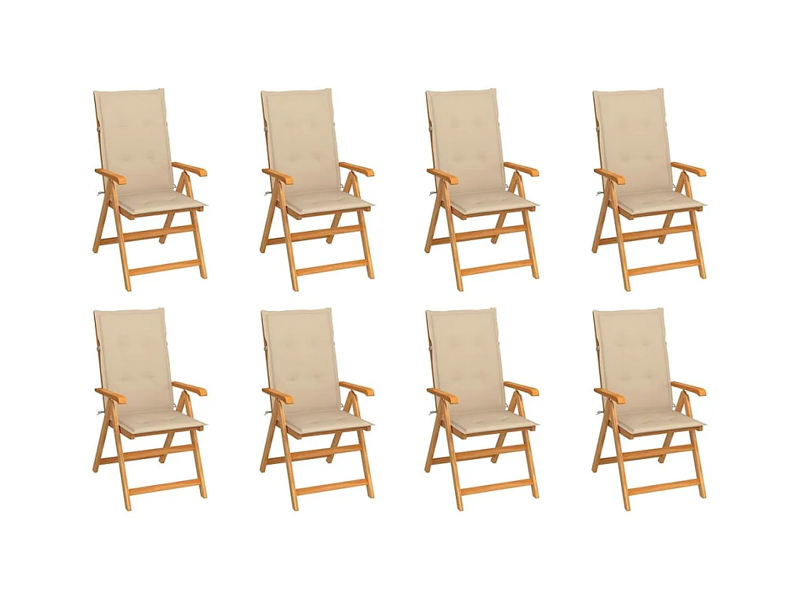Chaises inclinables de jardin et coussins lot de 8 Teck solide