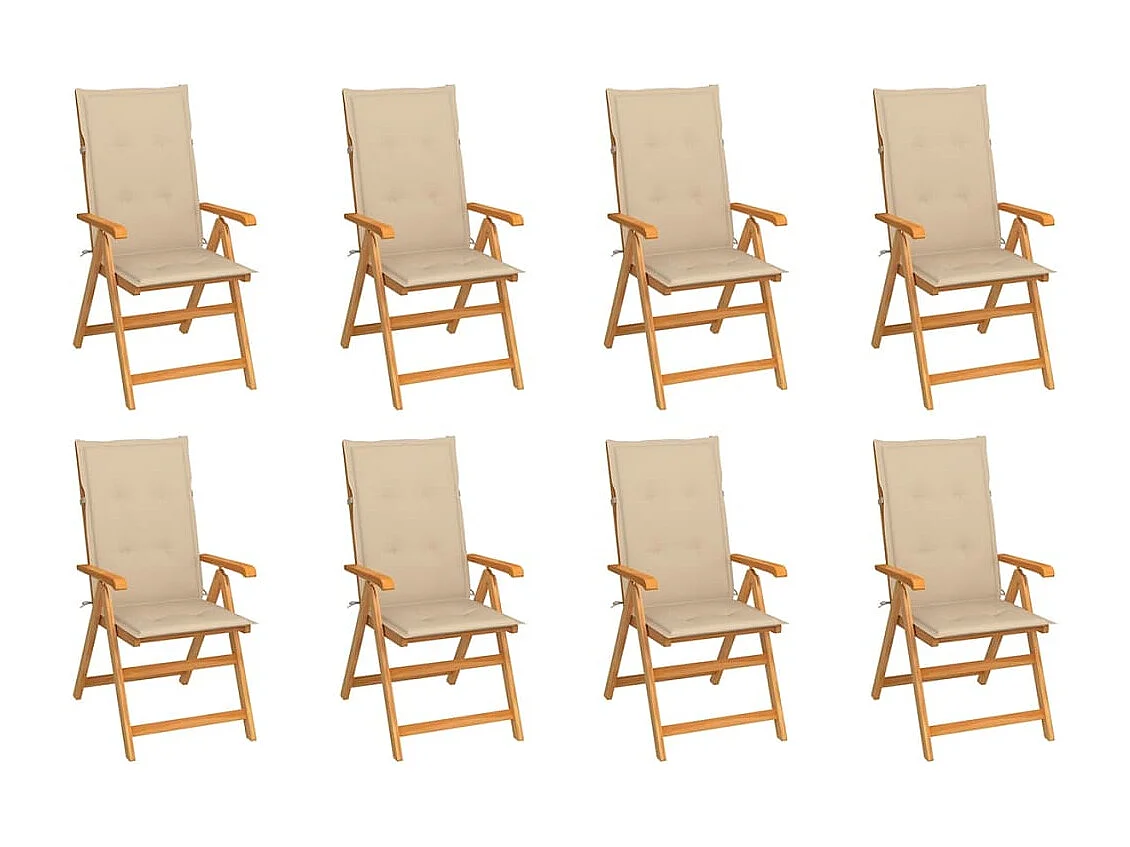 Chaises inclinables de jardin et coussins lot de 8 Teck solide