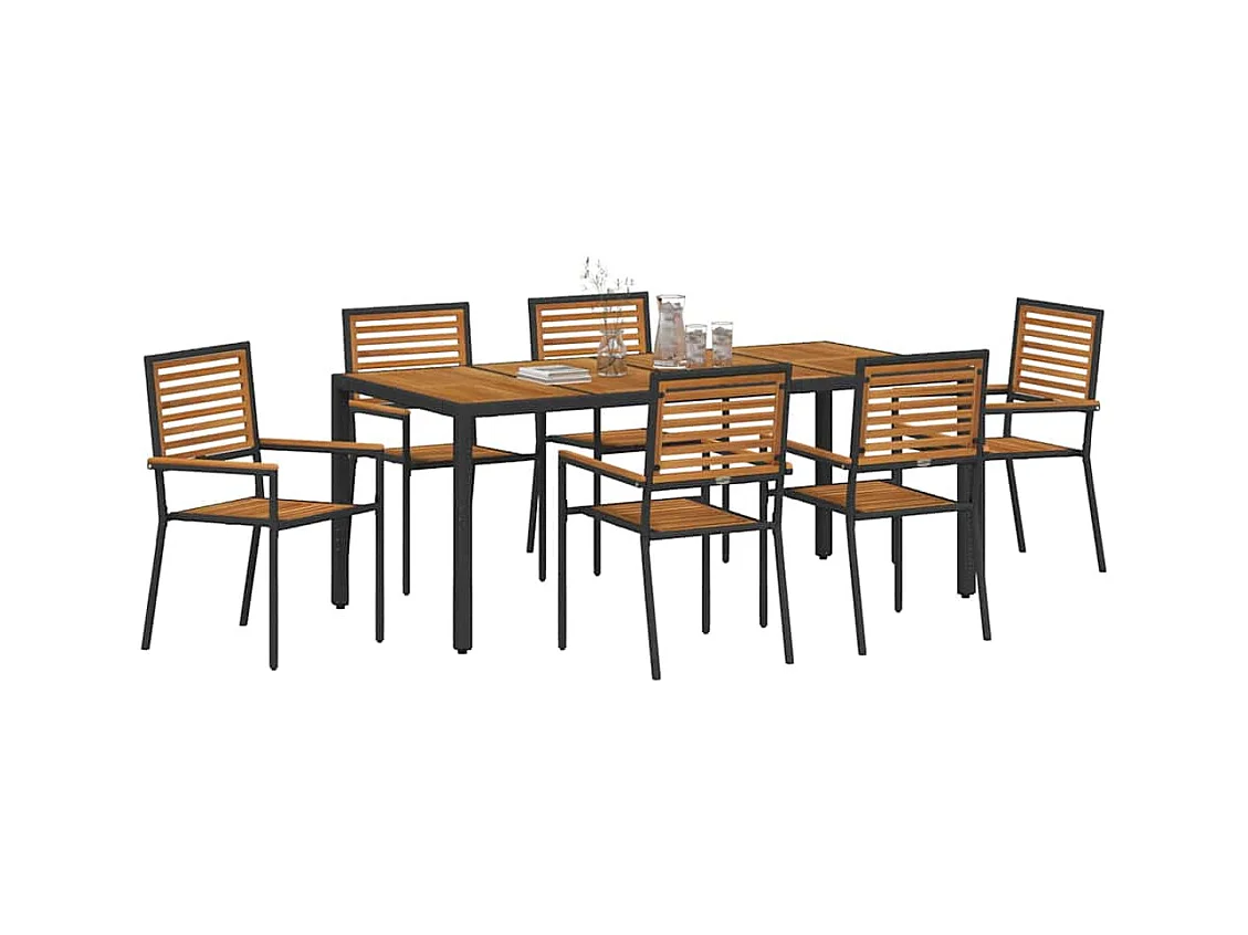 7-delige tuinset, zwart, hout