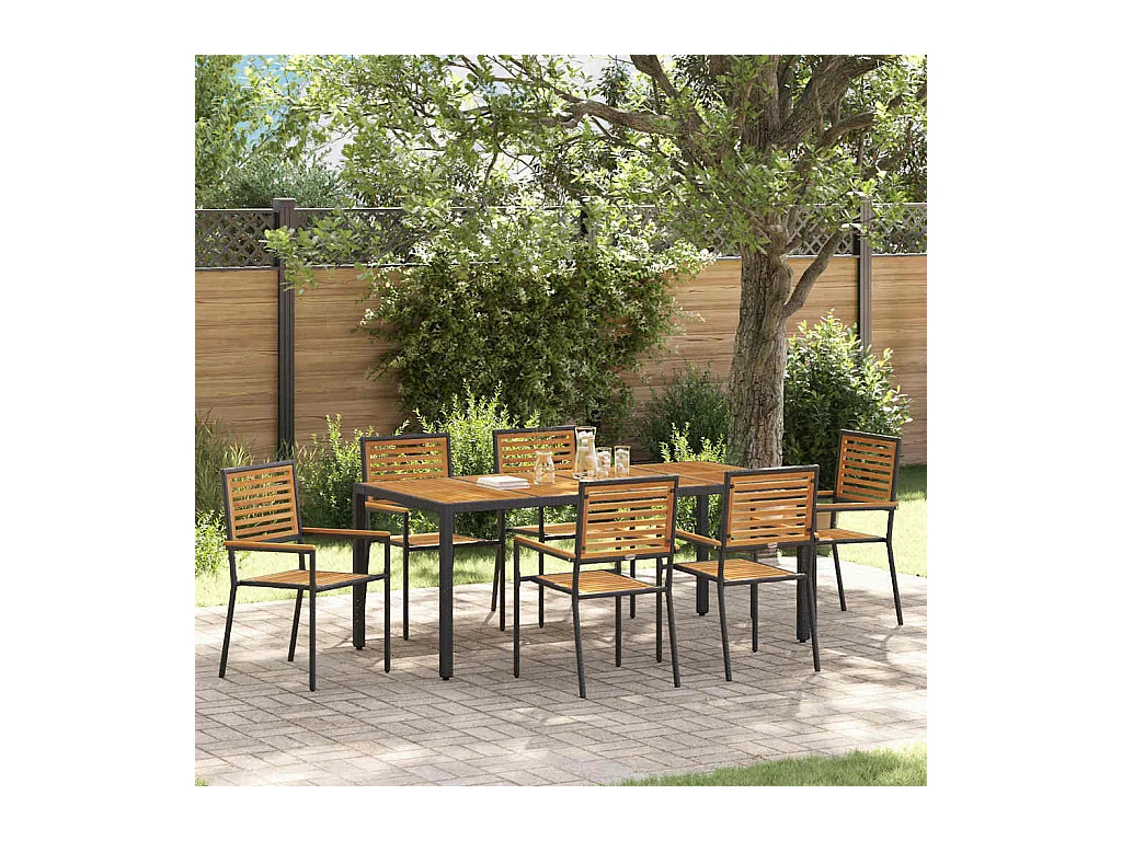Ensemble de salle à manger pour jardin 7 pcs Noir, Bois