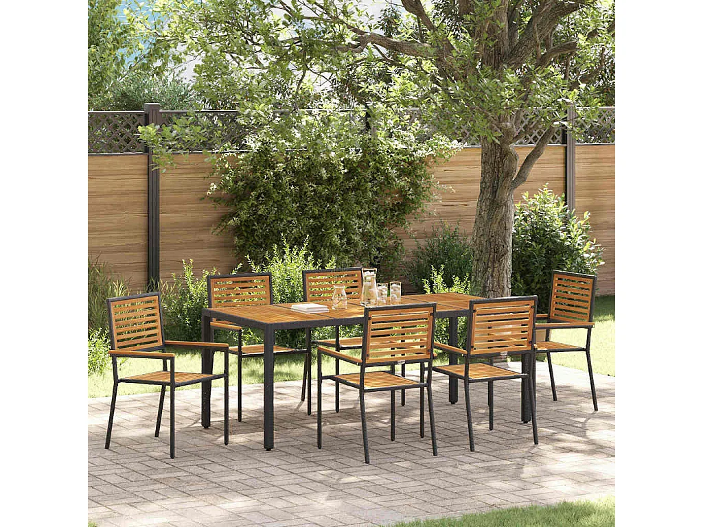Ensemble de salle à manger pour jardin 7 pcs Noir, Bois