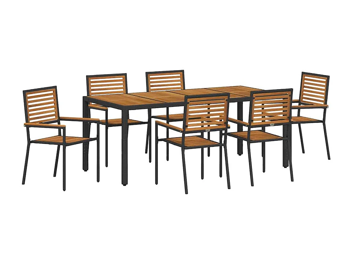 Ensemble de salle à manger pour jardin 7 pcs Noir, Bois