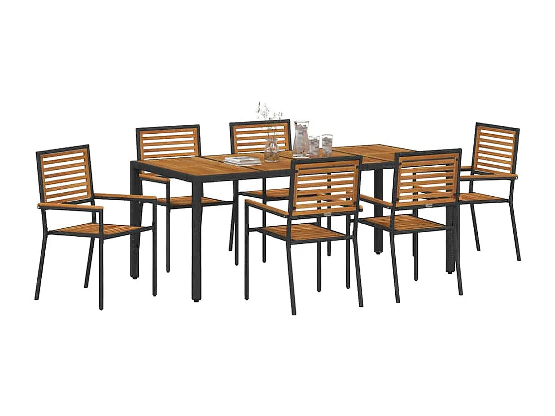 Ensemble de salle à manger pour jardin 7 pcs Noir, Bois
