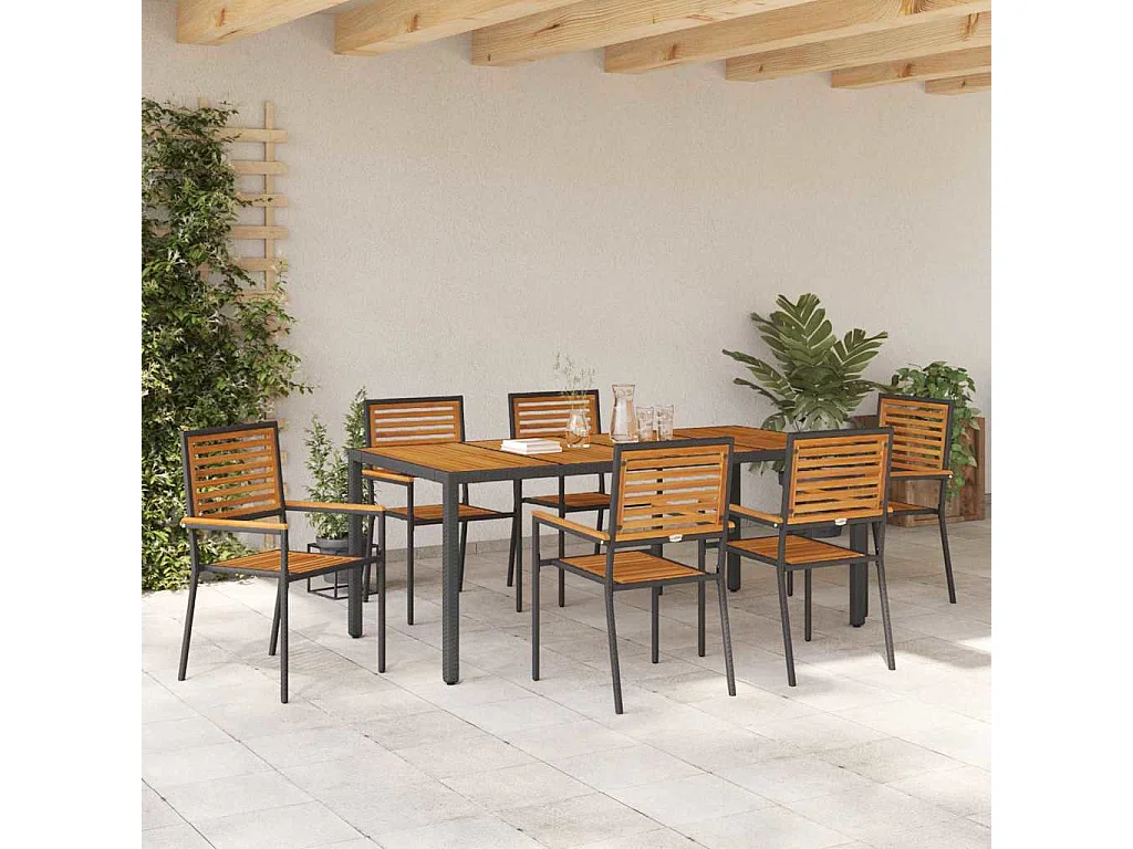 Ensemble de salle à manger pour jardin 7 pcs Noir, Bois