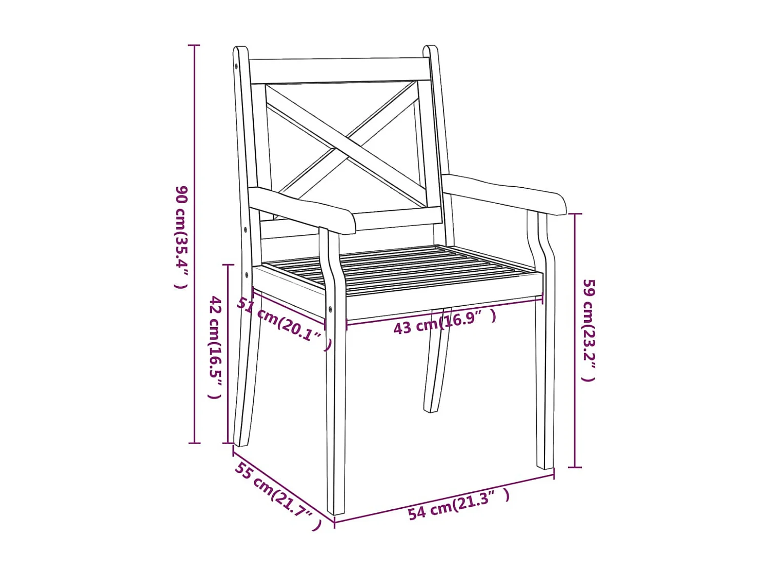 Set van 6 tuinstoelen van massief acaciahout