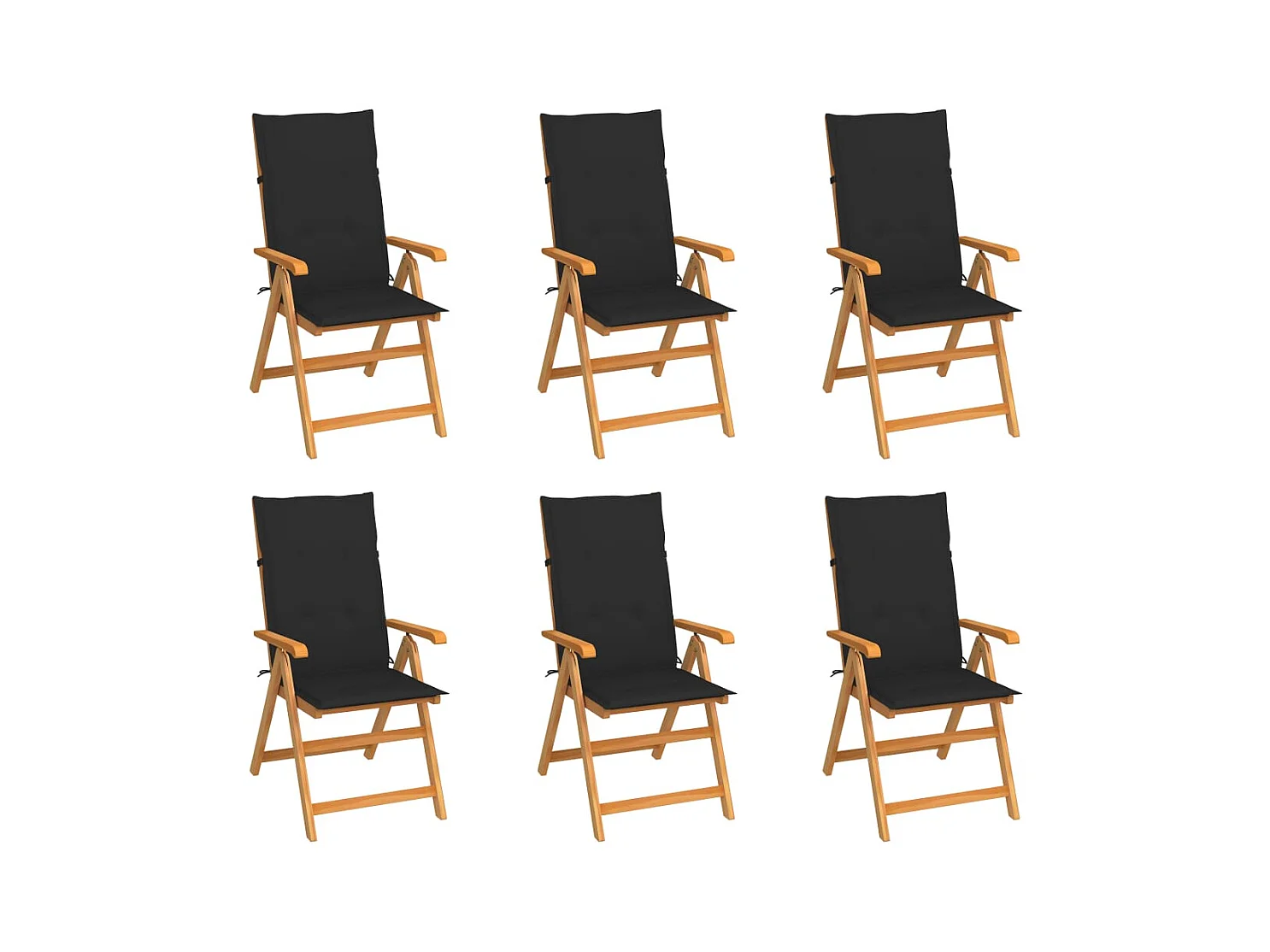 Chaises de jardin lot de 6 avec coussins noir Bois teck massif