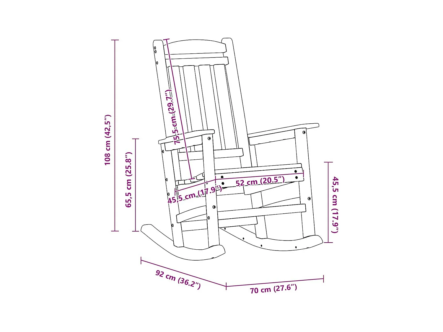 Witte tuinschommelstoel 70 x 92 x 108 cm kunststof