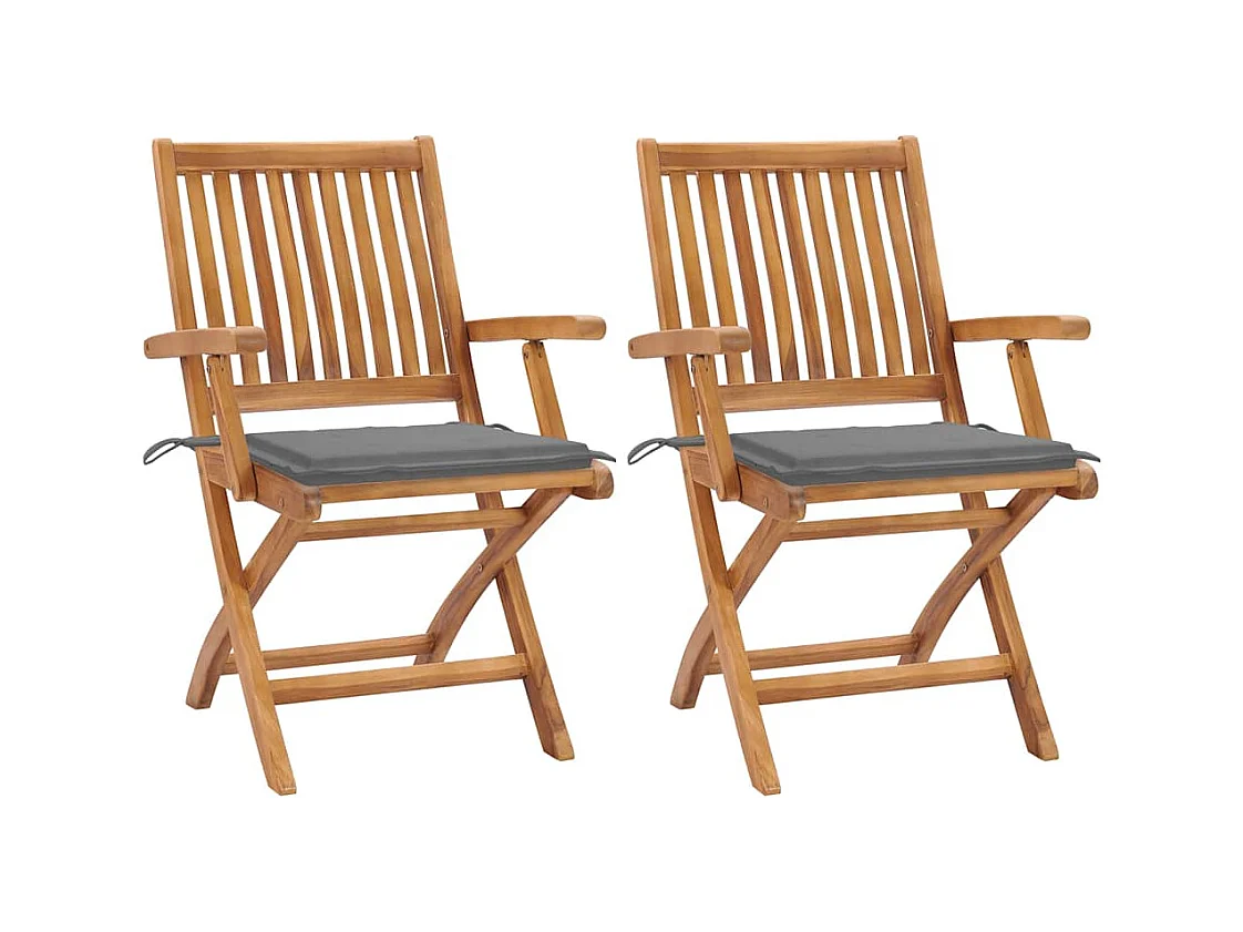 Chaises de jardin lot de 2 et coussins gris Bois de teck massif