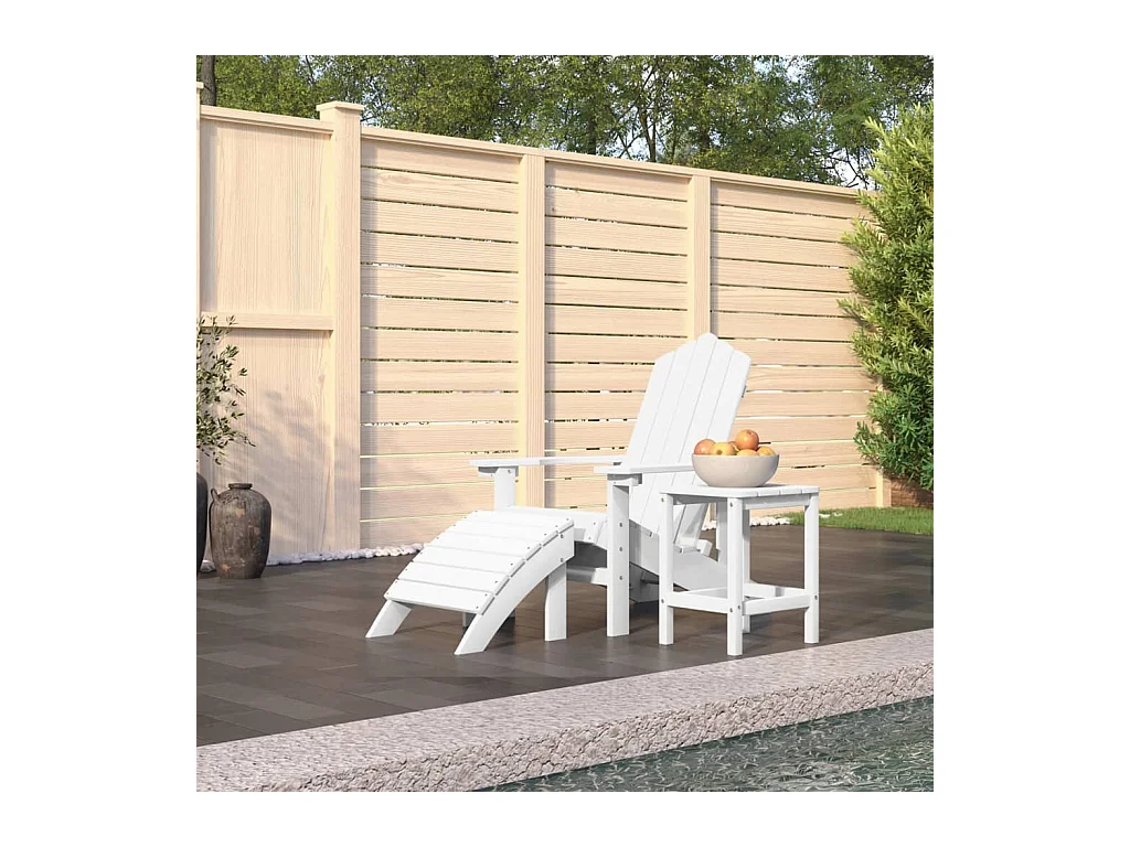 Chaise de jardin Adirondack repose-pied table PEHD Blanc