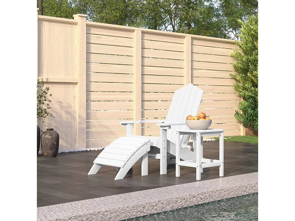 Silla de jardín Adirondack con reposapiés y mesa de HDPE blanca