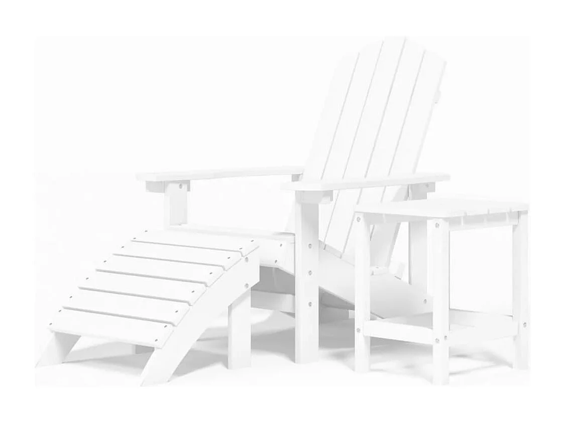 Silla de jardín Adirondack con reposapiés y mesa de HDPE blanca