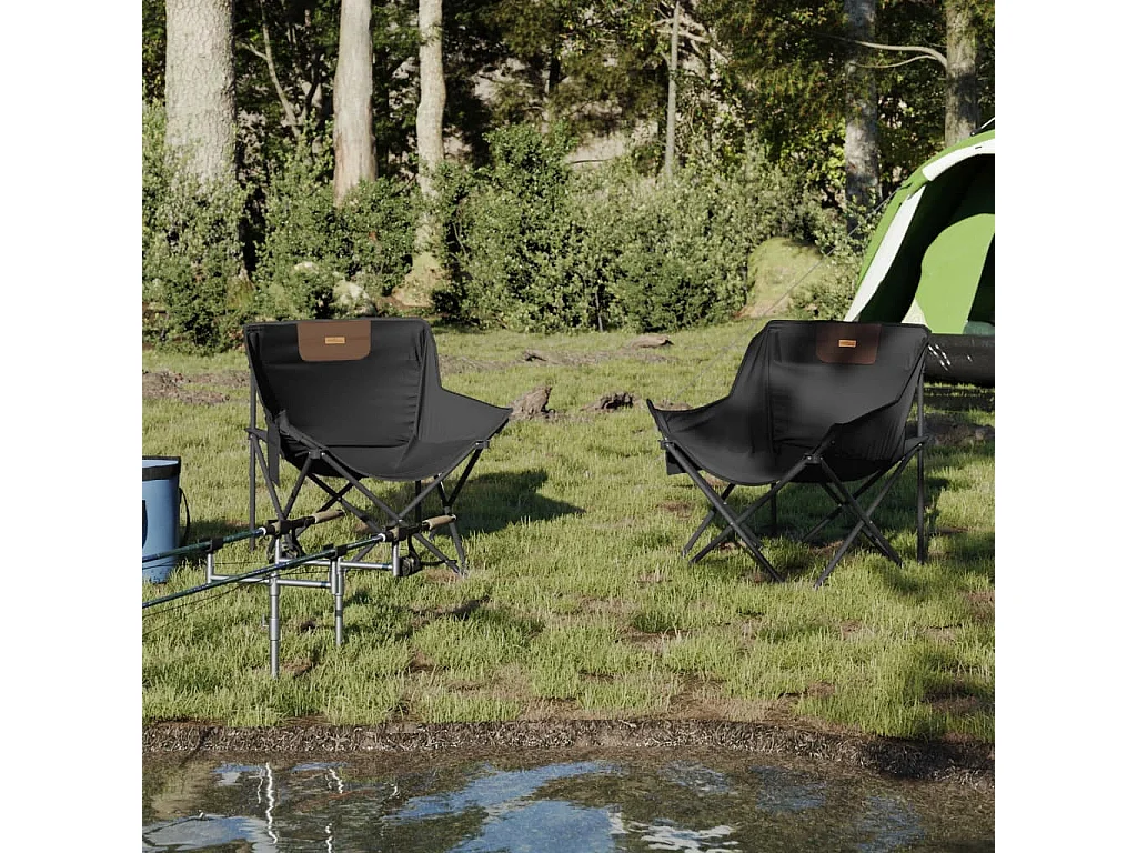 Juego de 2 sillas de camping con bolsillo plegable, color negro