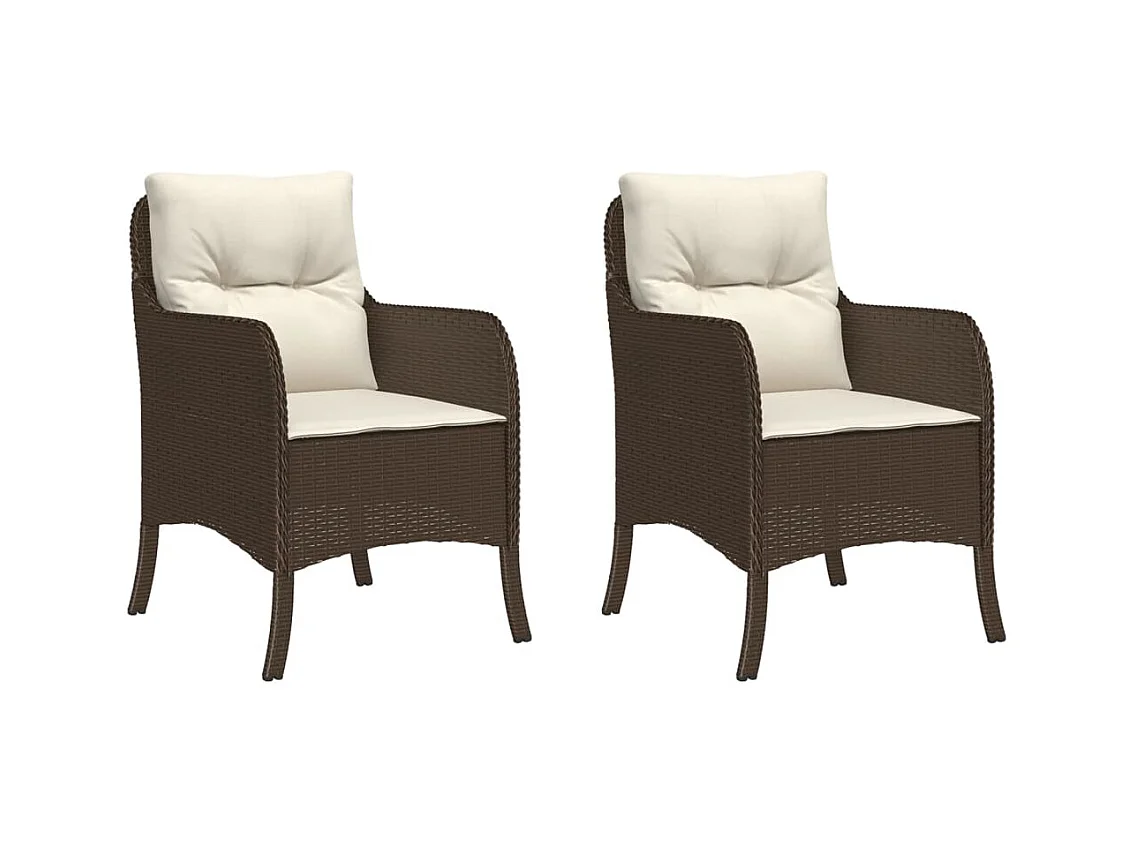 Tuinstoelen met kussens, set van 2, bruin, gevlochten hars