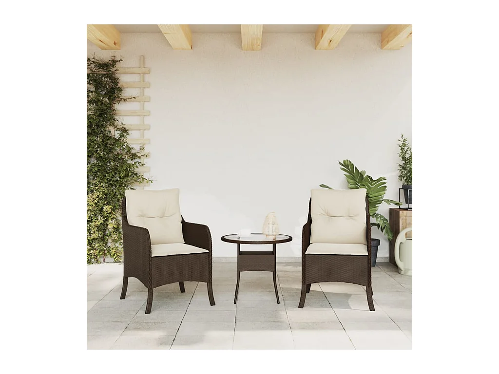 Tuinstoelen met kussens, set van 2, bruin, gevlochten hars