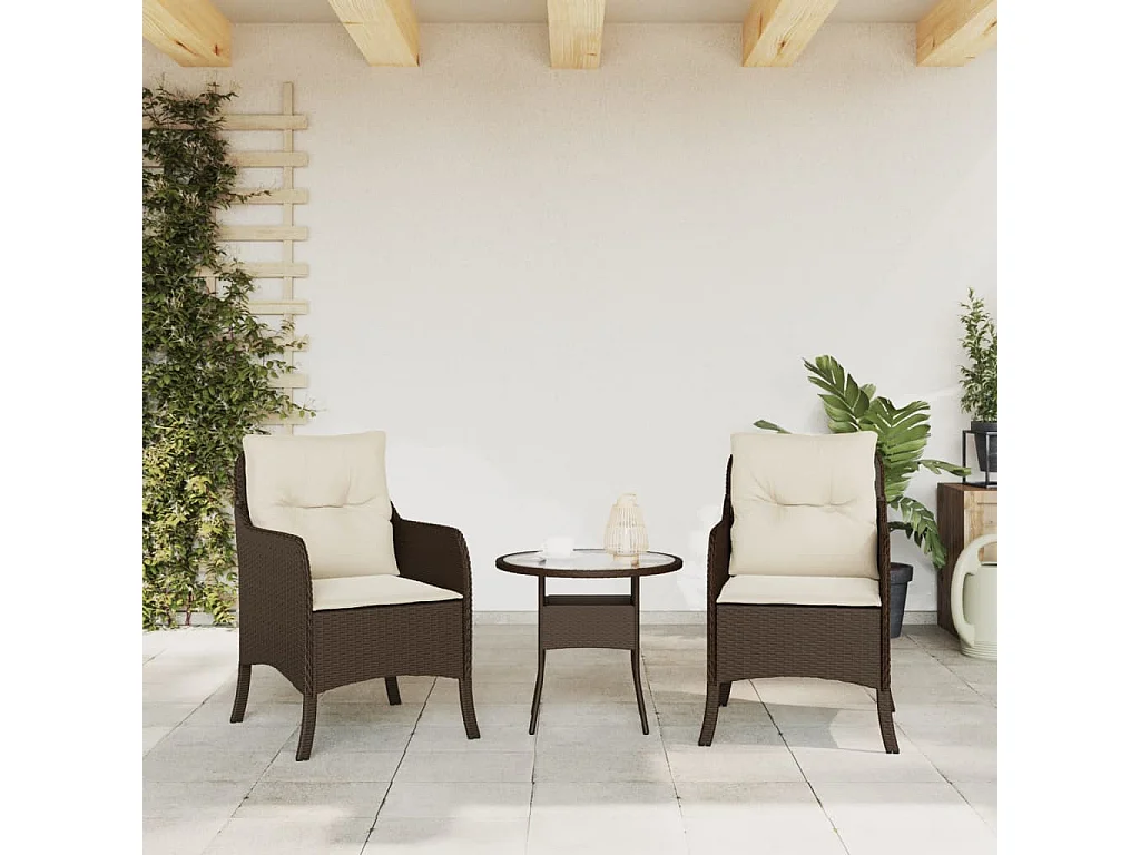 Chaises de jardin avec coussins lot de 2 marron résine tressée
