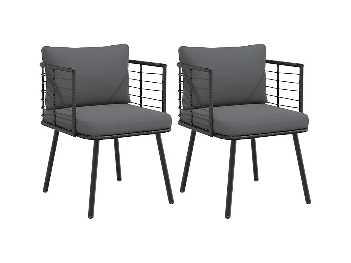 Chaises de jardin lot de 2 avec coussins noir résine tressée