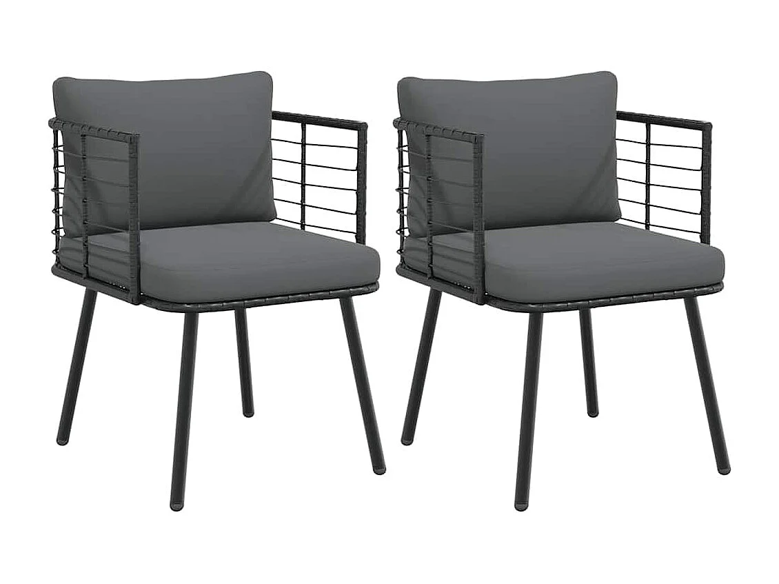 Chaises de jardin lot de 2 avec coussins noir résine tressée