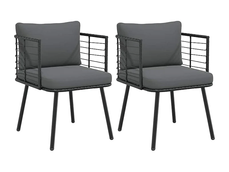 Chaises de jardin lot de 2 avec coussins noir résine tressée