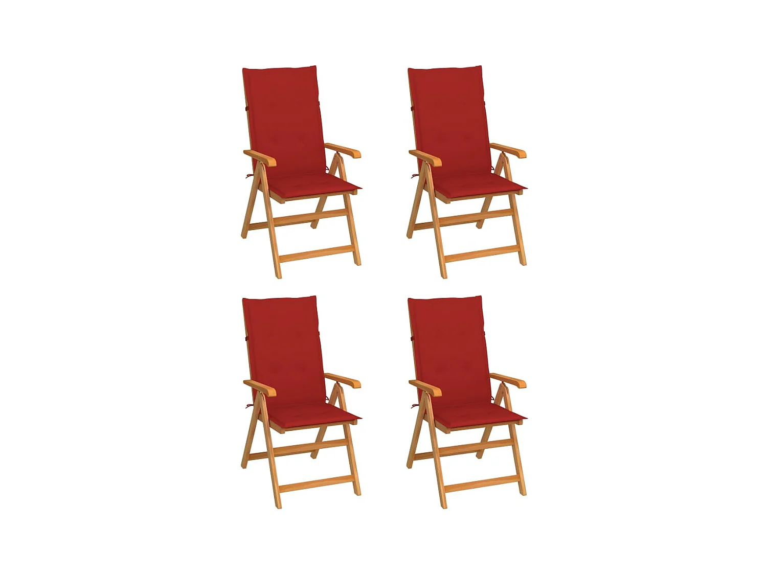 Chaises de jardin lot de 4 avec coussins rouge Bois teck massif