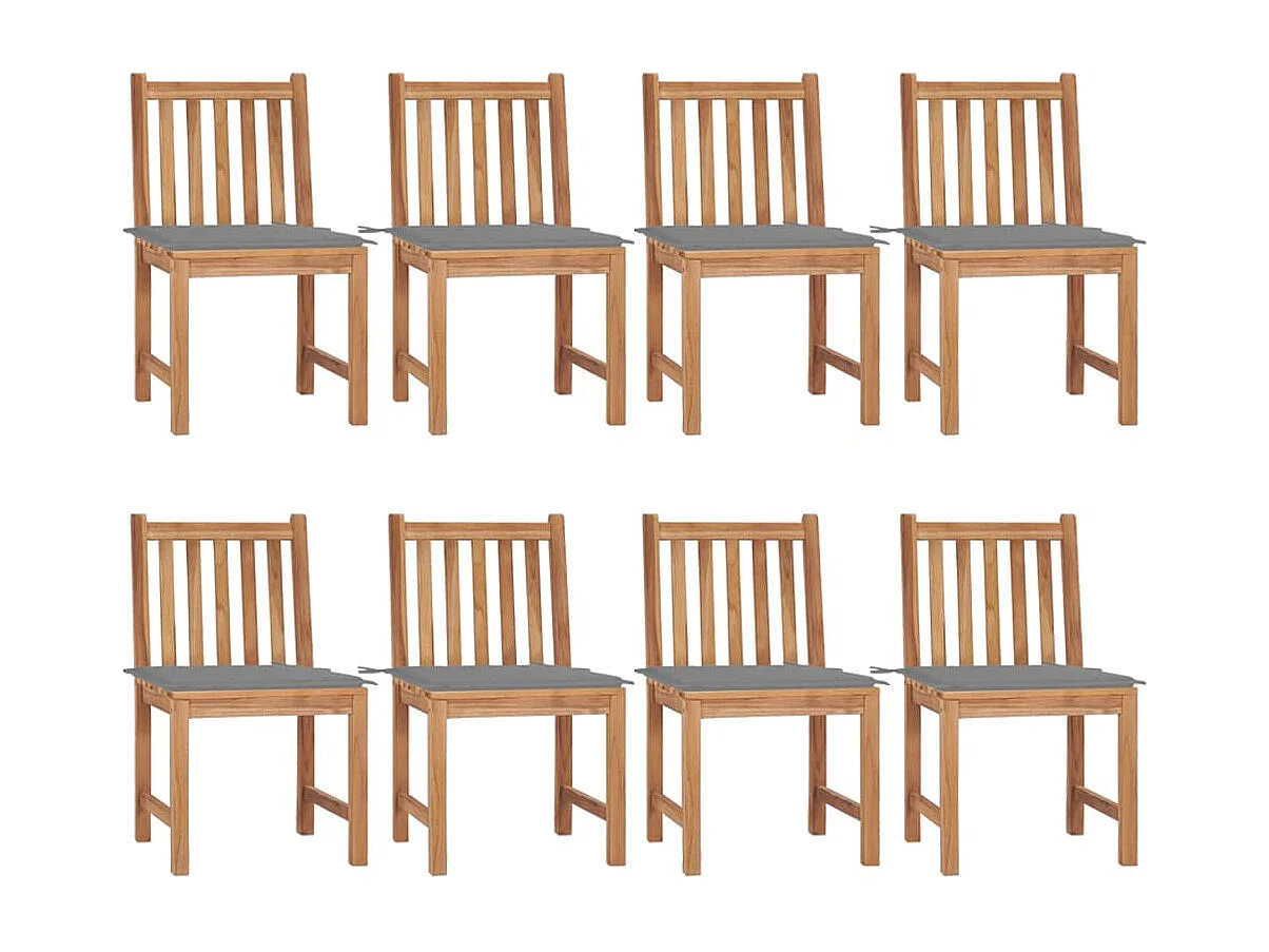 Chaises de jardin lot de 8 avec coussins Bois de teck massif