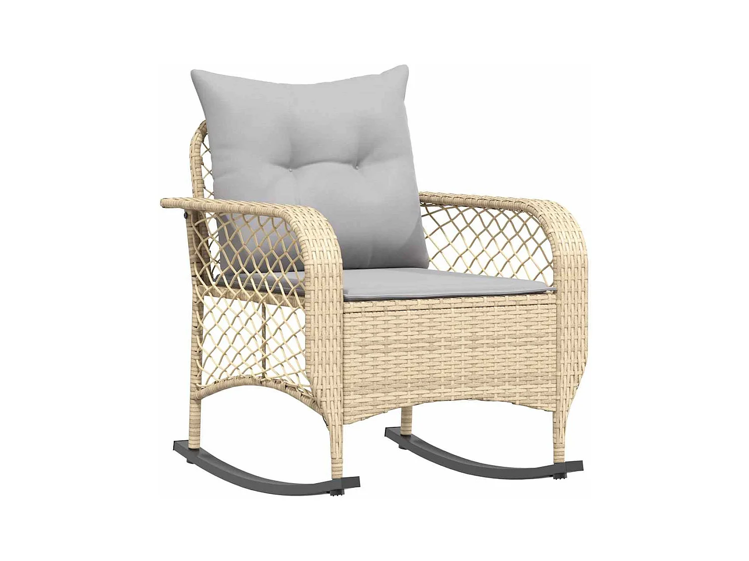 Chaise à bascule de jardin avec coussins beige résine tressée