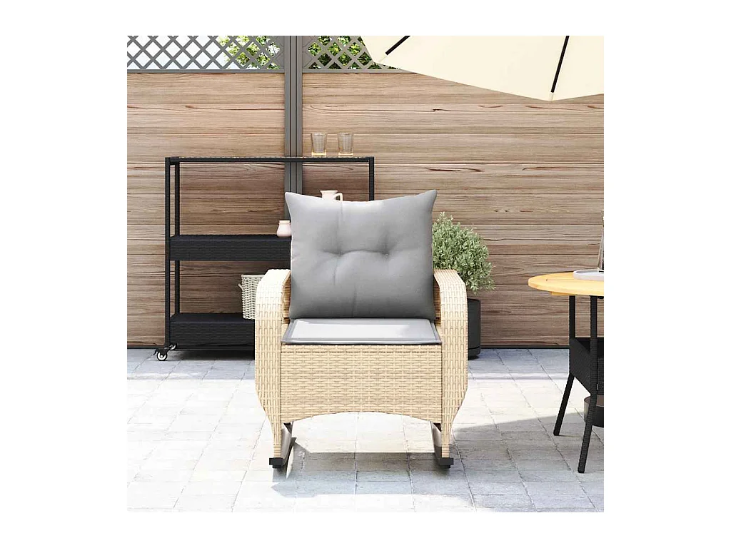 Chaise à bascule de jardin avec coussins beige résine tressée