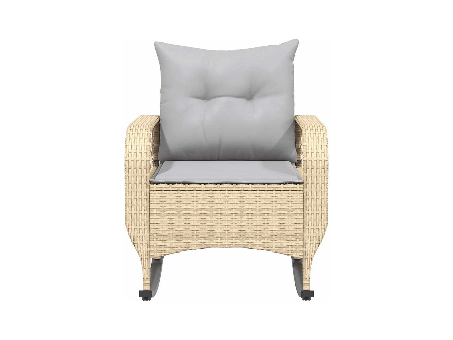 Chaise à bascule de jardin avec coussins beige résine tressée