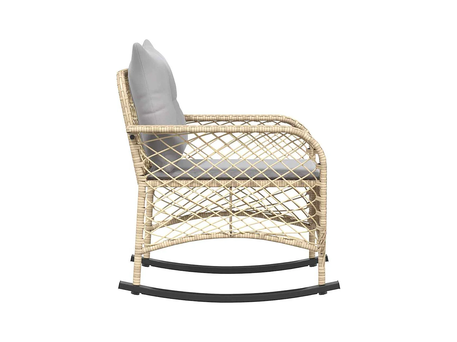 Chaise à bascule de jardin avec coussins beige résine tressée