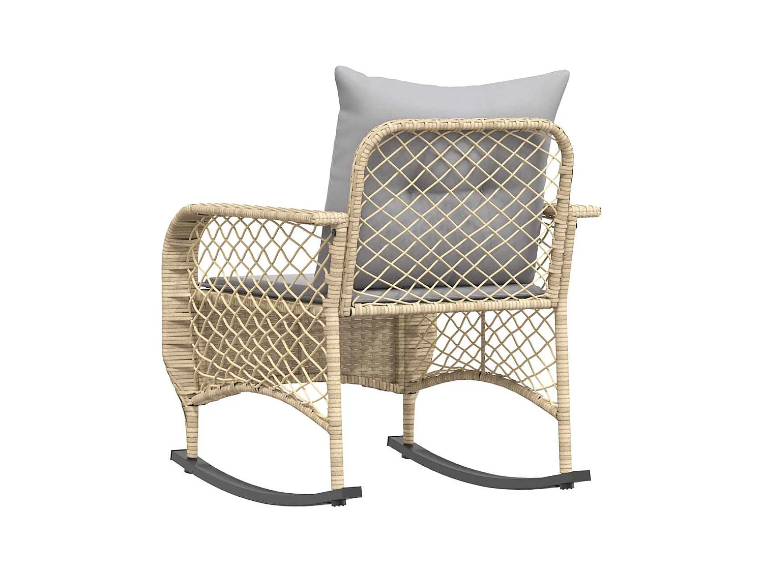Chaise à bascule de jardin avec coussins beige résine tressée