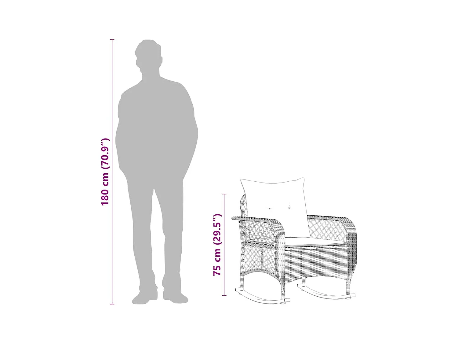 Chaise à bascule de jardin avec coussins beige résine tressée