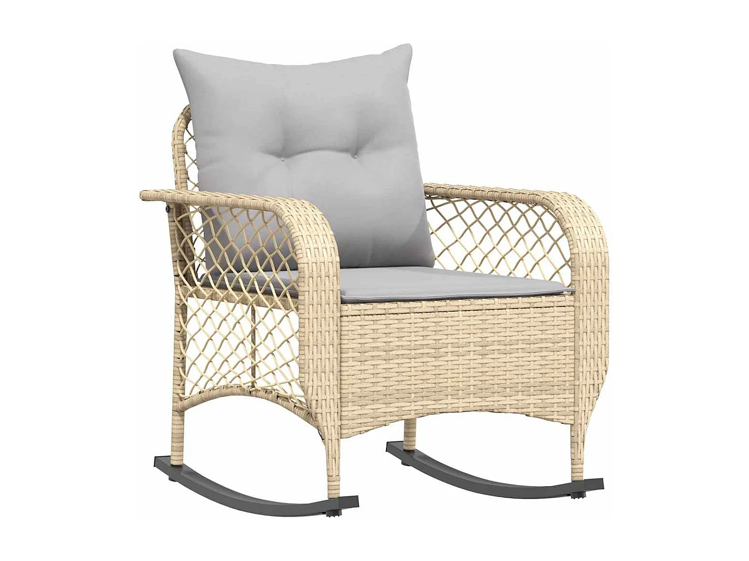 Chaise à bascule de jardin avec coussins beige résine tressée