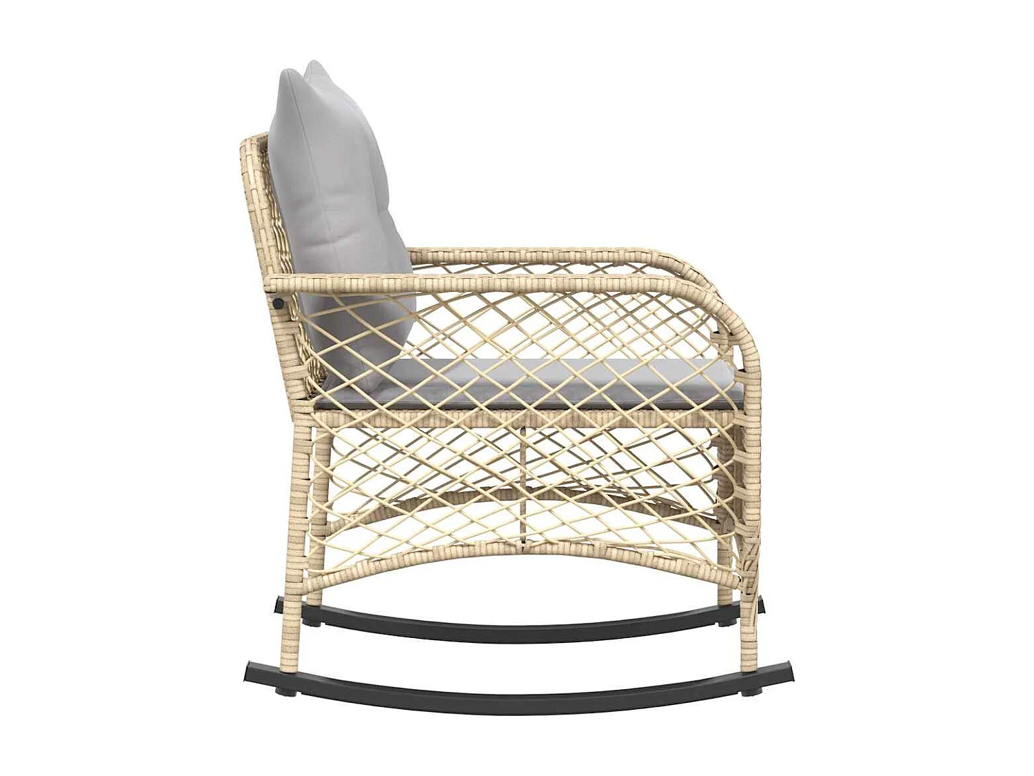 Chaise à bascule de jardin avec coussins beige résine tressée