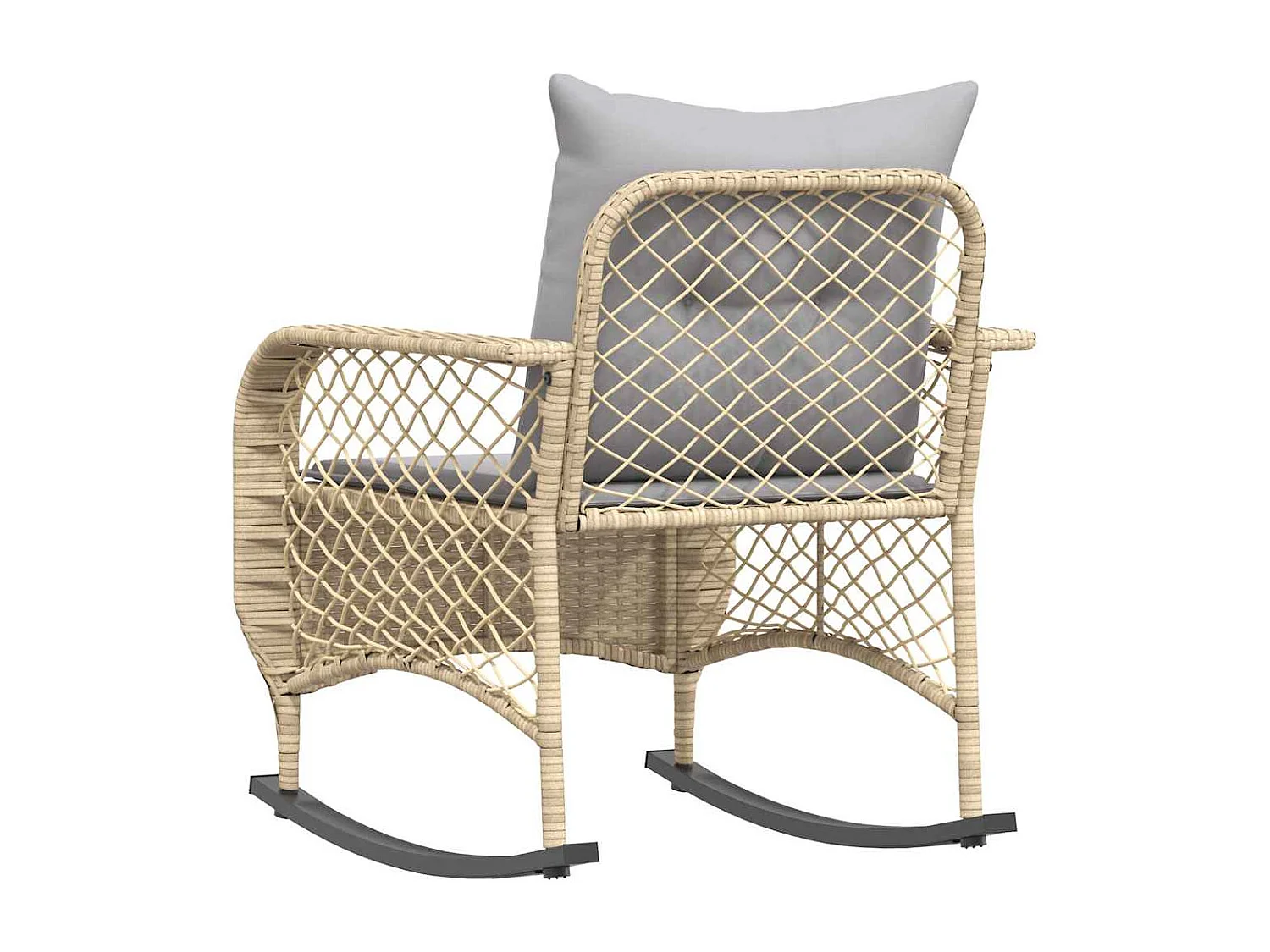 Chaise à bascule de jardin avec coussins beige résine tressée