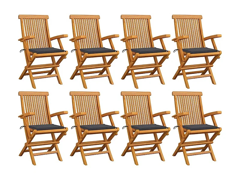 Tuinstoelen met antraciet kussens set van 8 massief teak