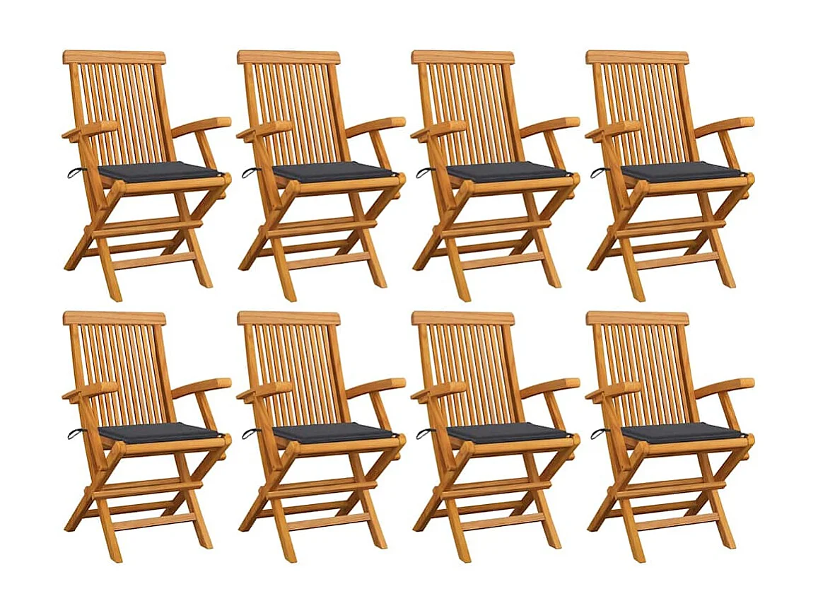 Set di 8 sedie da giardino con cuscini antracite in teak massello